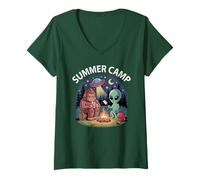Mujer Funny Summer Camp Alien Bigfoot Host Director de Camping Camiseta Cuello V