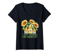 Mujer Funny Sunflower GNOME Summer - I Just Freaking Love Gnomes Camiseta Cuello V