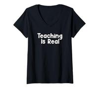 Mujer Funny Teacher Humor Design Teaching Is Real School Energy Camiseta Cuello V