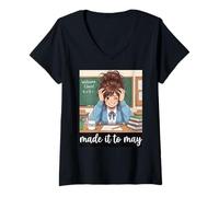 Mujer Funny Teacher Meme llegó a Mayo último día de Escuela niñas Camiseta Cuello V