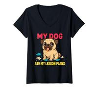 Mujer Funny Teacher My Dog Ate My Lesson Plans Personal de la Escuela Camiseta Cuello V
