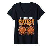 Mujer Funny Teacher Thanksgiving I Teach The Cutest Little Turkeys Camiseta Cuello V