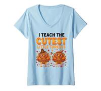 Mujer Funny Teacher Thanksgiving I Teach The Cutest Little Turkeys Camiseta Cuello V
