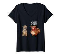 Mujer Funny Thanksgiving Border Terrier and Turkey Camiseta Cuello V