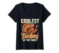 Mujer Funny Thanksgiving Coolest Turkey At The Table Camiseta Cuello V