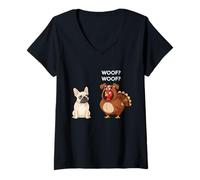 Mujer Funny Thanksgiving French Bulldog and Turkey Camiseta Cuello V