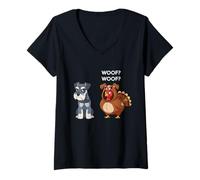 Mujer Funny Thanksgiving Miniature Schnauzer and Turkey Camiseta Cuello V