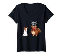 Mujer Funny Thanksgiving Russell Terrier and Turkey Camiseta Cuello V