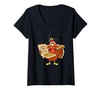 Mujer Funny Thanksgiving Save a Turkey Eat Pizza Camiseta Cuello V