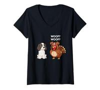 Mujer Funny Thanksgiving Springer Spaniel and Turkey Camiseta Cuello V
