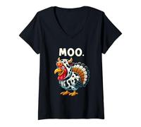 Mujer Funny Thanksgiving Turkey Moo Camiseta Cuello V