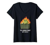 Mujer Funny The Horrors Persist But So Do I Japanese Kawaii Frog Camiseta Cuello V