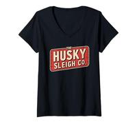 Mujer Funny The Husky Sleigh Co Classic Christmas Vintage Camiseta Cuello V
