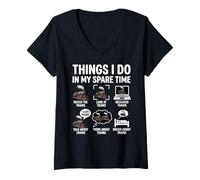 Mujer Funny Things I Do In My Spare Time Trains Design Camiseta Cuello V