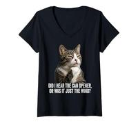 Mujer Funny Thinking Cat - Did I Hear Can Opener Or Just The Wind Camiseta Cuello V