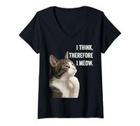 Mujer Funny Thinking Cat - I Think, Therefore I Meow Camiseta Cuello V
