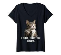 Mujer Funny Thinking Cat - I Think, Therefore I Meow Camiseta Cuello V