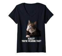 Mujer Funny Thinking Cat - Really? You'Re Wearing That? Camiseta Cuello V