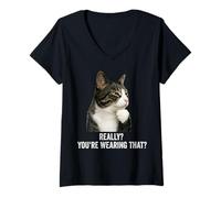Mujer Funny Thinking Cat - Really? You'Re Wearing That? Camiseta Cuello V