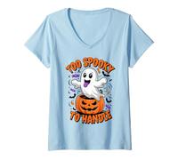 Mujer Funny To Spooky To Handle Cute Ghost Halloween Camiseta Cuello V