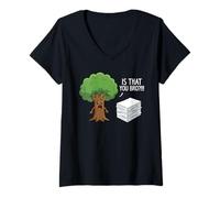 Mujer Funny Tree Paper Is That You Bro Juego de Palabras ambientales Camiseta Cuello V