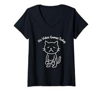 Mujer Funny Triste Cat Meme No Video Juegos Hoy Juego Broma De Jugadores Camiseta Cuello V