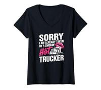 Mujer Funny Truckers Esposa Camionero Caliente Novia Camionero Conductor Camiseta Cuello V