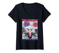 Mujer Funny TRUMP 4 de julio YUGE FIREWORKS AMAZING Freedom BBQ Camiseta Cuello V