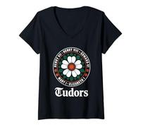 Mujer Funny Tudor Kings, Reinas Monarcas de la Historia Inglesa Rosa Camiseta Cuello V