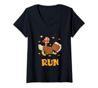 Mujer Funny Turkey Running Thanksgiving Turkey Trot Hombres Mujeres Niños Camiseta Cuello V