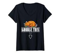 Mujer Funny Turkey Thanksgiving Gobble This Dad Humor Hombres Adultos Camiseta Cuello V