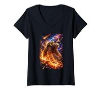 Mujer Funny Turtle Riding Sloth in Cosmic Galaxy Space UFO Camiseta Cuello V