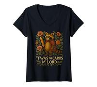 Mujer Funny TWAS The Carbs M' Lord Raccoon Cottagecore Sarcasmo Camiseta Cuello V