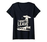 Mujer Funny UFO Alien Retro Sci Fi Area 51 Gráfico de conspiración Camiseta Cuello V