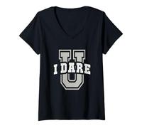 Mujer Funny University I Dare You Run Baseball Catcher Graduado Camiseta Cuello V