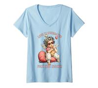 Mujer Funny Valentines Cupido Love Is Overrated Pass The Snacks Camiseta Cuello V