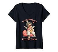 Mujer Funny Valentines Cupido Love Is Overrated Pass The Snacks Camiseta Cuello V