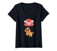 Mujer Funny Valentines Day Heart Balloons Goldendoodle Dog Lover Camiseta Cuello V
