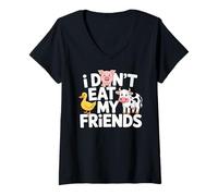 Mujer Funny Vegan I Don't Eat My Friends Vegetarian Camiseta Cuello V