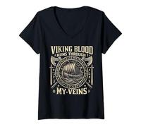 Mujer Funny Viking Blood Runs Through My Veins Vikings Norse Camiseta Cuello V