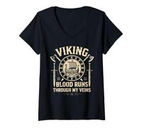 Mujer Funny Viking Blood Runs Through My Veins Vikings Norse Camiseta Cuello V