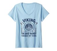 Mujer Funny Viking Blood Runs Through My Veins Vikings Norse Camiseta Cuello V