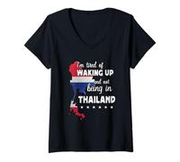 Mujer Funny Waking up in Thailand Thai Flag Thailand Travel Camiseta Cuello V