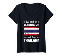 Mujer Funny Waking up in Thailand Thai Flag Thailand Travel Camiseta Cuello V