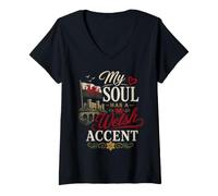 Mujer Funny Wales Humor Welsh Joke My Soul Has Welsh Accent Camiseta Cuello V