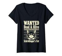 Mujer Funny Wanted Dead and Alive Gato de Schrödinger Camiseta Cuello V