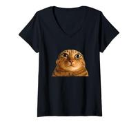 Mujer Funny Weird Cat Face Meme Silly Hilarious Cat Confused Camiseta Cuello V