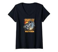 Mujer Funny Welder Sparks Fly Fabricator Humor Design Camiseta Cuello V