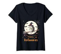 Mujer Funny Witch Hedgehog Candy Spooky Ghost Halloween Costume Camiseta Cuello V