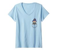 Mujer Funny Wizard Pocket Pal, lindo hechicero mágico Camiseta Cuello V